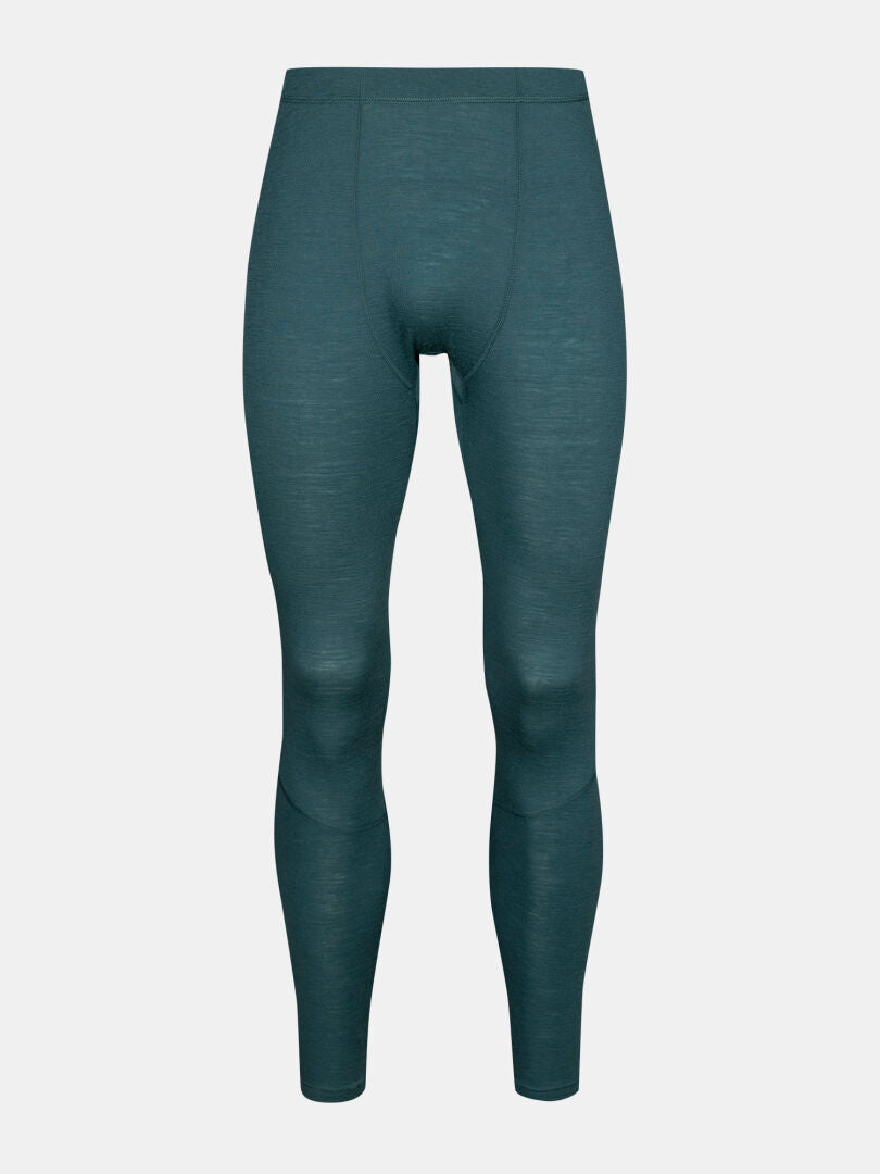 Halti Hossa II Merino men’s base layer bottoms in teal blue shown on a white background.