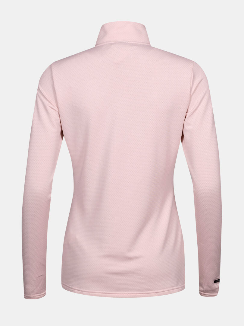 Back view of Halti Jaako Shirt Women's in light pink, a collared mid layer ideal as a thermal shirt for all-season training.