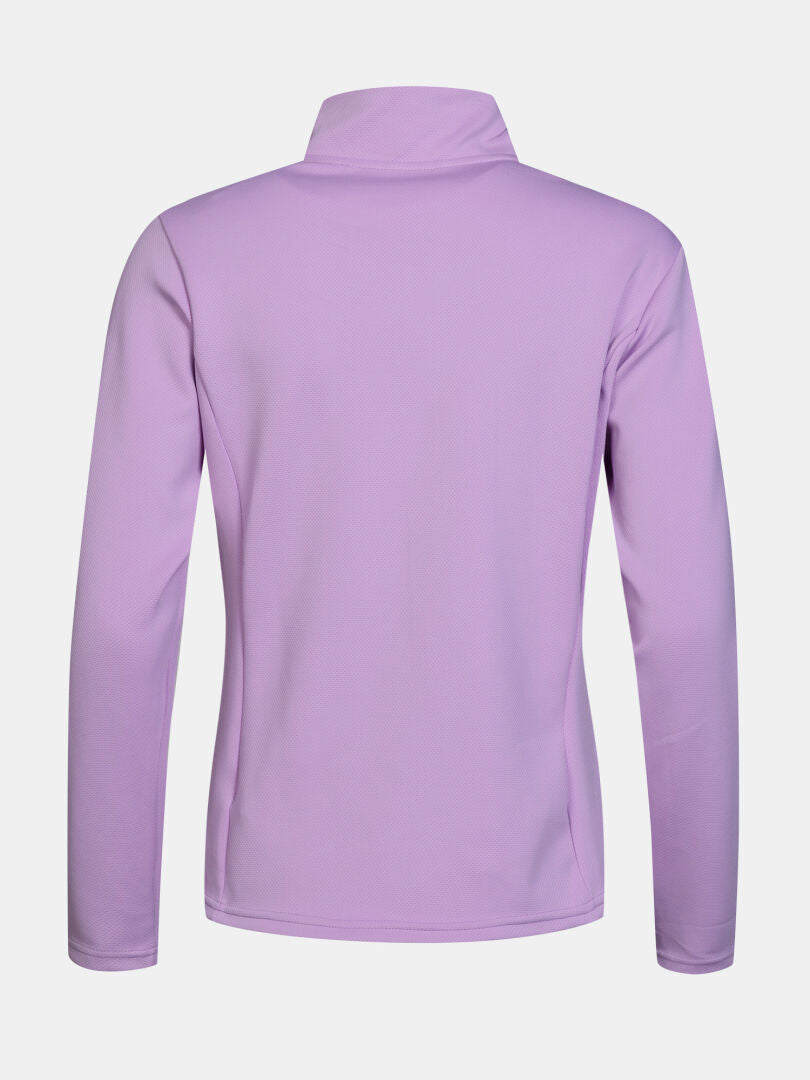 The Halti Kivikko Layer Jacket Women’s in lavender, long-sleeve, shown from the back on a white background.