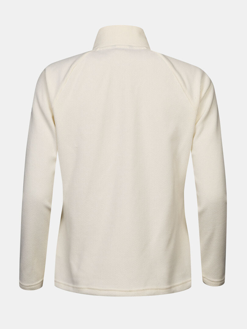 Back view of Halti Suomis Hybrid Layer Jacket Women’s in cream, with stand collar—lightweight, ideal for outdoor use.