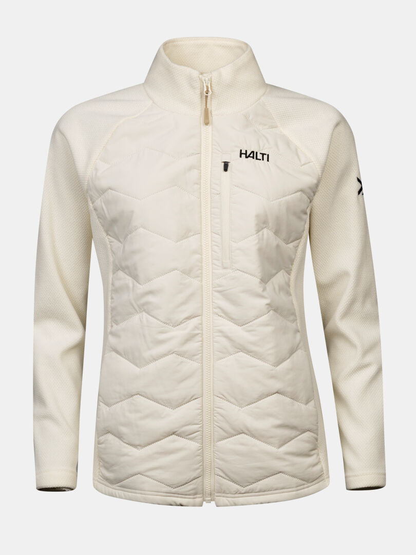 Halti Suomis Hybrid Layer Jacket for women—cream, quilted front, side pockets, logo; ideal for outdoor activities.