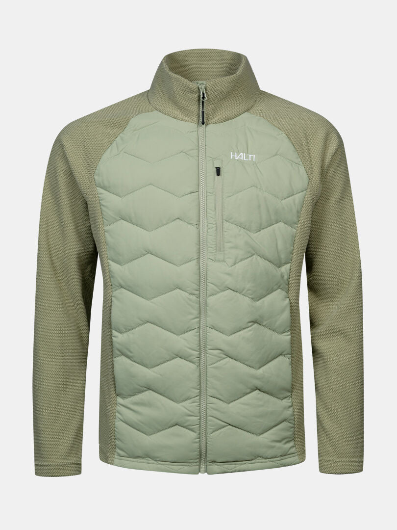 Halti Suomis Hybrid Layer Jacket Men’s: light green, quilted, zip-up, high collar, chest pocket & logo on left chest.