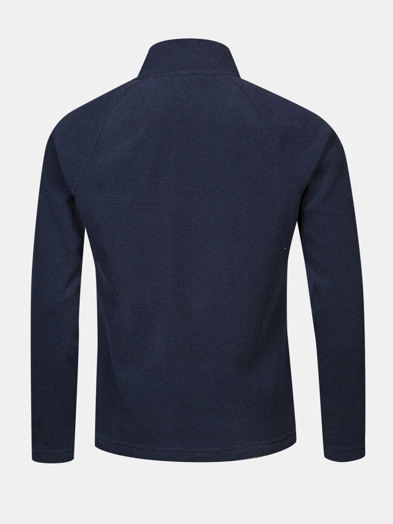Halti Suomis Hybrid Layer Jacket Men’s in navy, lightweight and long-sleeved, shown from the back on a gray background.