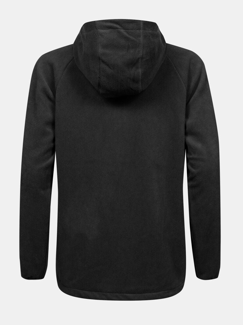 Back view of Halti Susanne Fleece Hoodie Women’s Plus in black, long sleeves, on a light gray background.