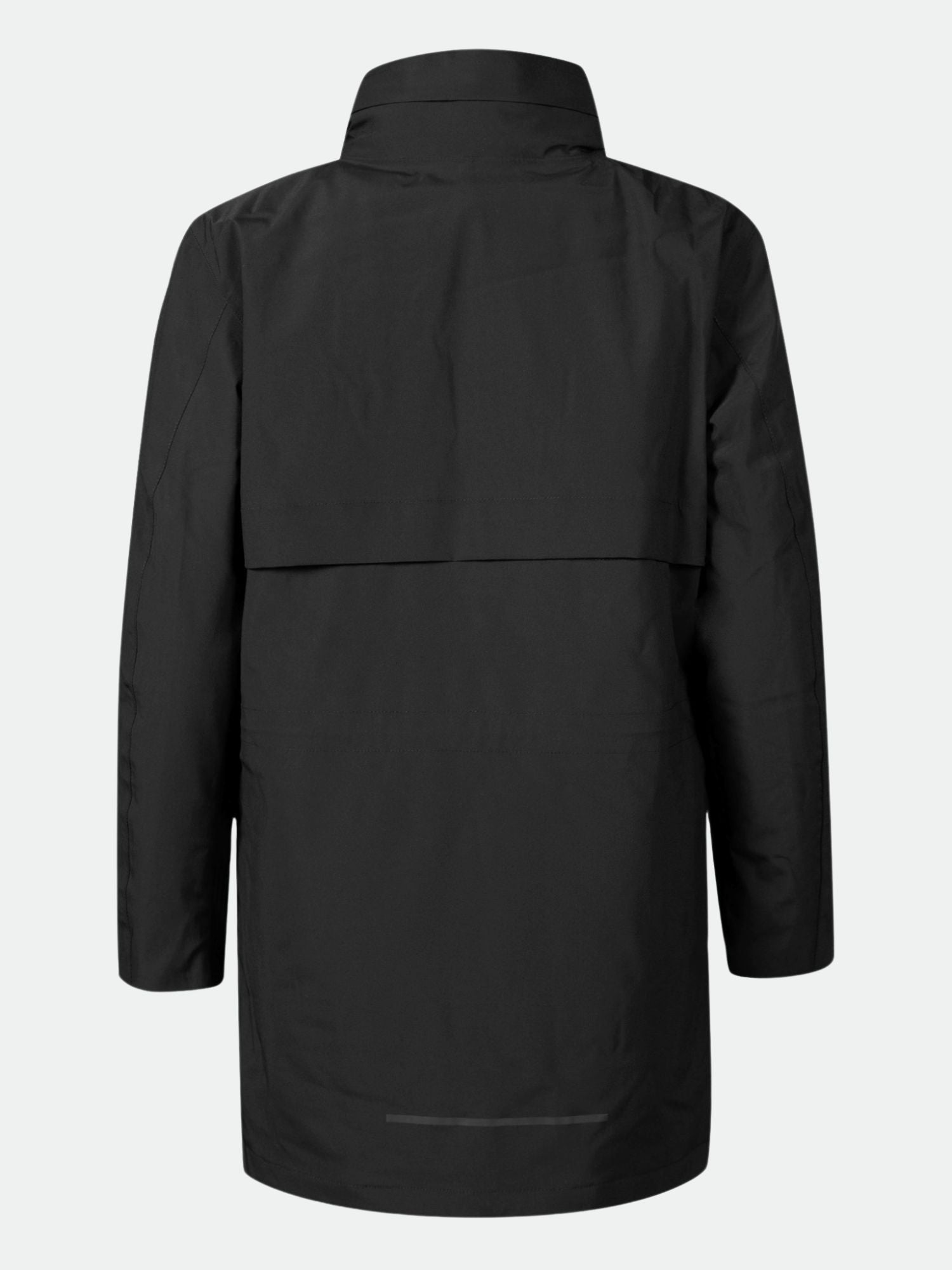 The Halti Synkas 3in1 DrymaxX Parka Women's is a black, long-sleeve waterproof jacket with a straight cut and high collar.